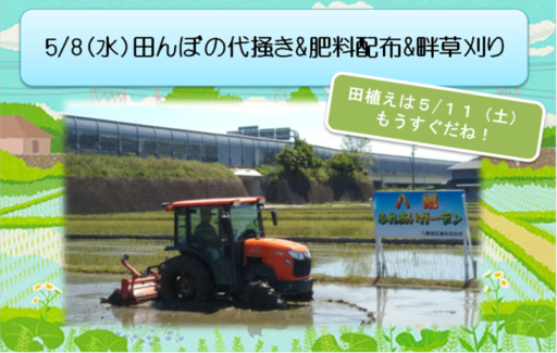 5/8田んぼの代掻き&肥料配布&畔草刈り